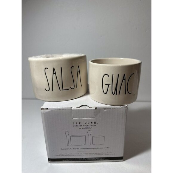 Rae Dunn Artisan Collection By Magenta Guac And Salsa Bowl Set W/ Bamboo Spoons - Picture 2 of 6